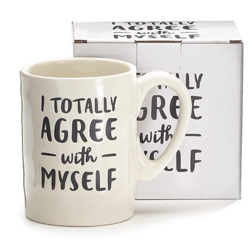 16 Oz White Ceramic I Totally Agree with Myself Coffee Mug - Gift Boxed NEW